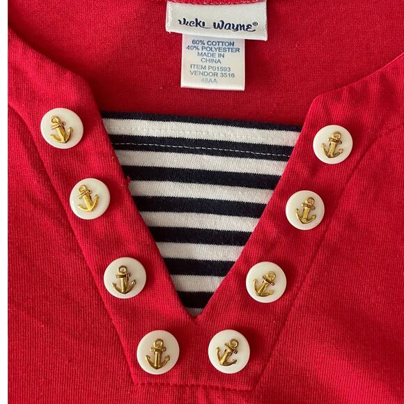 Vintage VICKI LANE short sleeve Red White and Blue nautical top SZ L - Picture 3 of 7